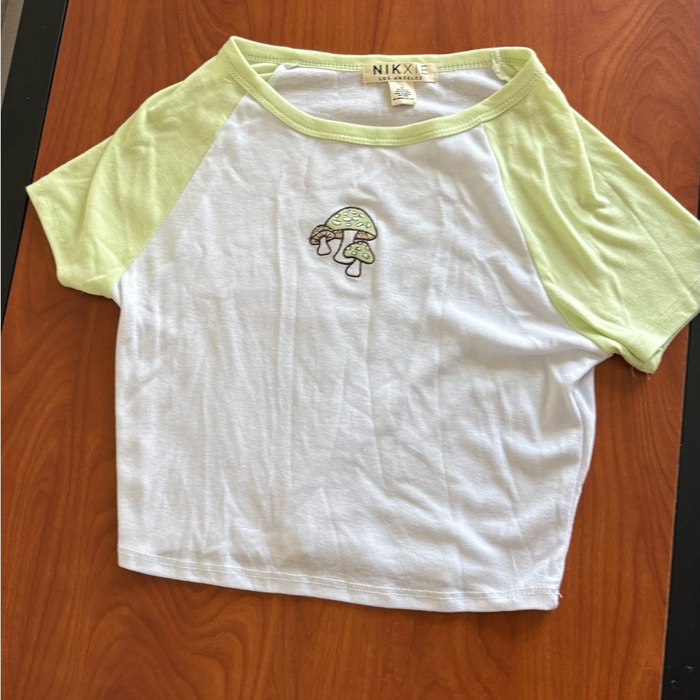 Green and White Mushroom Crop Top